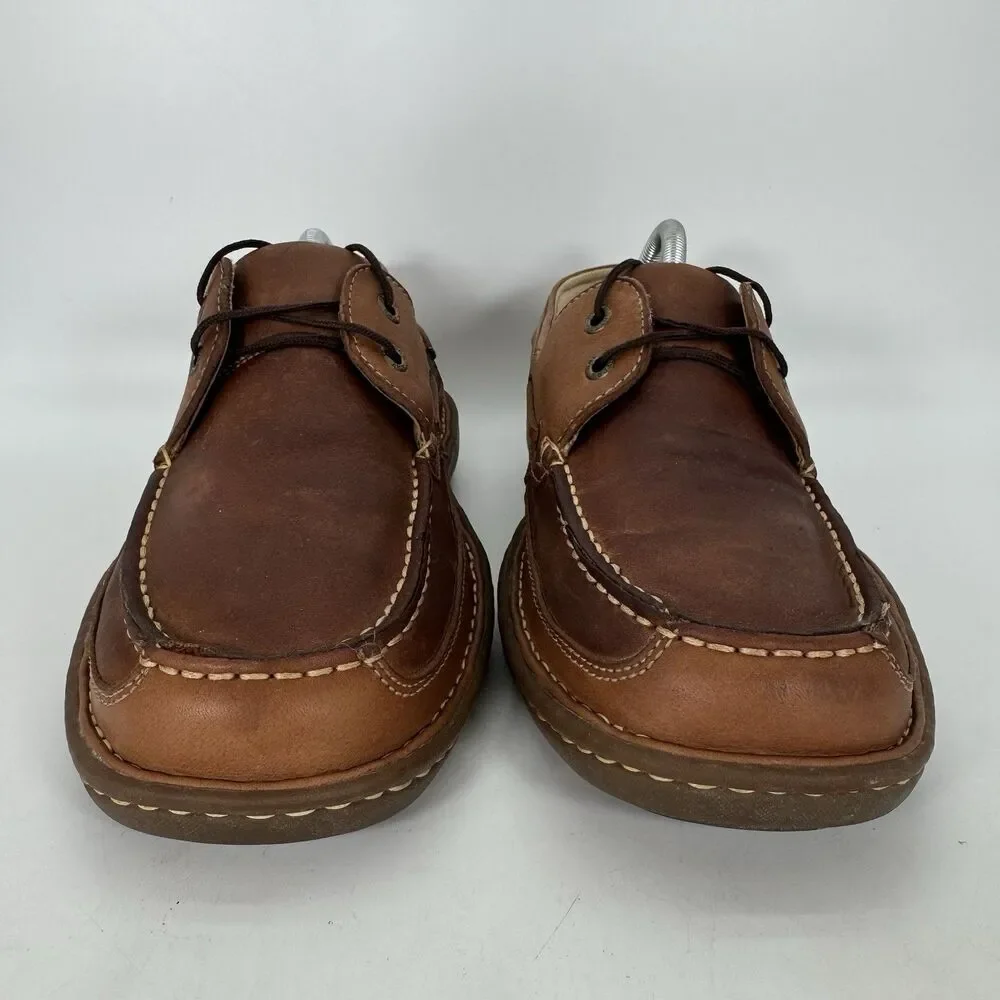 Hunter's Bay Leather Deck Shoe Men's 10.5 Brown Lace up Slip Resistant Boat Shoe